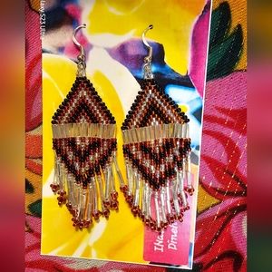 Native American Traditional Beaded Dangling Earrings.